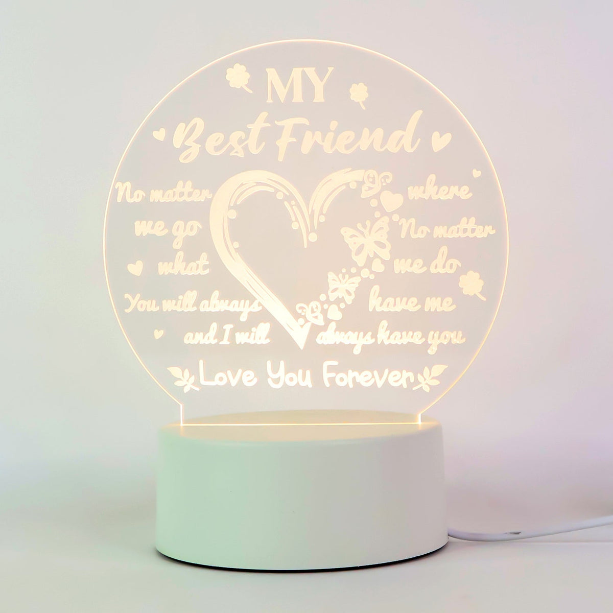 3D Illusion LED Night Lamp with Heart and Best Friend Design